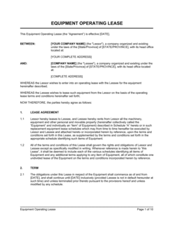 Business-in-a-Box's Equipment Operating Lease Template