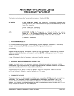 Business-in-a-Box's Assignment of Lease by Lessee With Consent of Lessor Template
