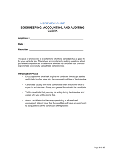 Business-in-a-Box's Interview Guide Bookkeeping Accounting and Auditing Clerk Template