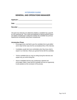 Interview Guide General and Operations Manager