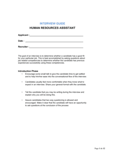 Business-in-a-Box's Interview Guide Human Resources Assistant Template
