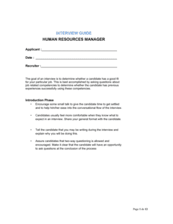 Interview Guide Human Resources Manager