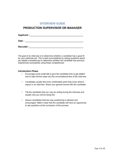 Interview Guide Production Supervisor or Manager