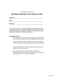 Business-in-a-Box's Interview Guide Shipping Receiving and Traffic Clerk Template