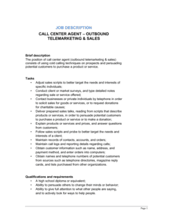 Call center sales rep job description