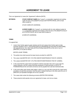 Business-in-a-Box's Agreement to Lease Template