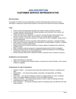 Customer Service Representative Job Description