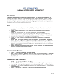 Human Resources Assistant Job Description