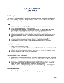 Business-in-a-Box's Lead Cook Job Description Template