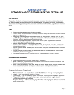 Network and Telecommunication Specialist Job Description