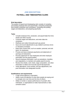 Payroll and Timekeeping Clerk Job Description