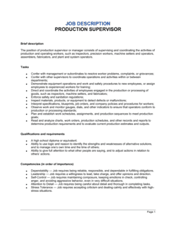 Production Supervisor Job Description