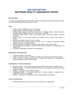 Software Quality Assurance Tester Job Description