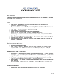 Business-in-a-Box's Waiter and Waitress Job Description Template