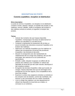 Business-in-a-Box's Commis à l'expédition, à la réception et à la distribution Description de poste
