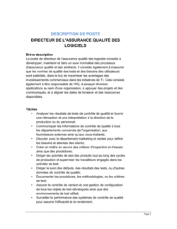 Business-in-a-Box's Directeur de l'assurance qualité (logiciel) Description de poste