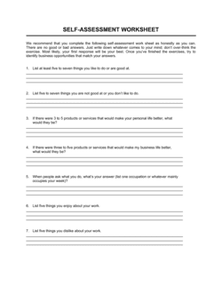 Business-in-a-Box's Worksheet Self-Assessment Template