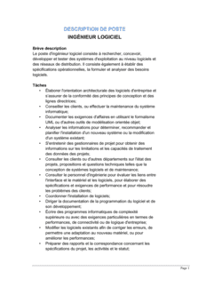 Ingénieur logiciel Description de poste Ingénieur logiciel Description de poste
