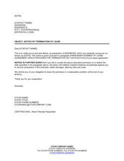 Landlord Notice of Termination of Lease