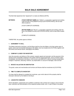 Business-in-a-Box's Bulk Sale Agreement Template