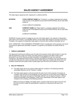 Business-in-a-Box's Sales Agency Agreement With Trademarks protection Template