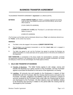 Business-in-a-Box's Business Transfer Agreement Template