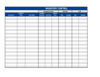 Inventory Control Sheet