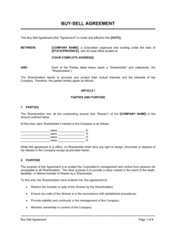 buy sell agreements templates