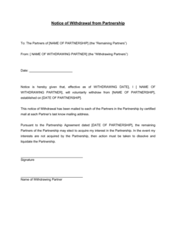 Notice Of Withdrawal From Partnership