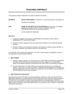 Business-in-a-Box's Teaching Contract Template