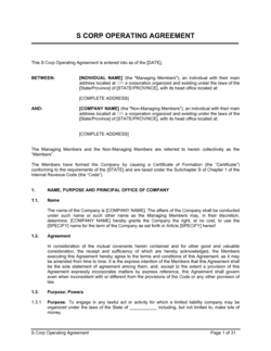 Business-in-a-Box's S Corp Operating Agreement Template