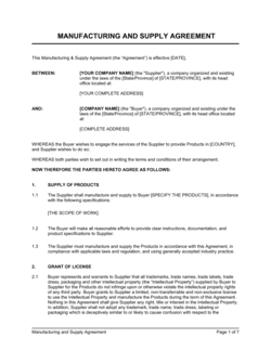 Business-in-a-Box's Manufacturing and Supply Agreement Template