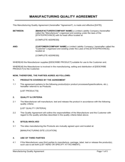 Business-in-a-Box's Manufacturing Quality Agreement Template