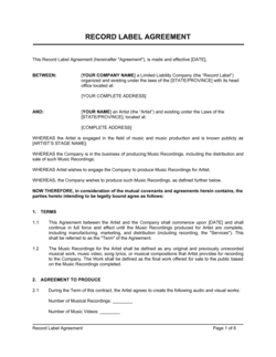 Business-in-a-Box's Record Label Agreement Template