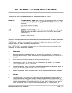Business-in-a-Box's Restricted Stock Purchase Agreement Template
