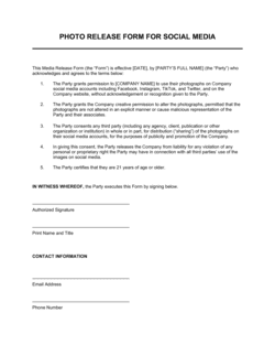 Business-in-a-Box's Media Release Form For Social Media Template