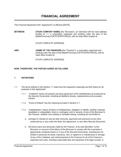 Business-in-a-Box's Financial Agreement Template