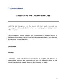 Business-in-a-Box's Leadership VS Management Explained Template