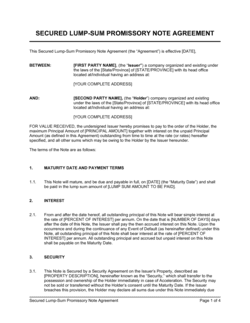 Business-in-a-Box's Secured Lumpsum Promissory Note Agreement Template