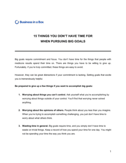 Business-in-a-Box's 15 Things You Dont Have Time For When Pursuing Big Goals Template