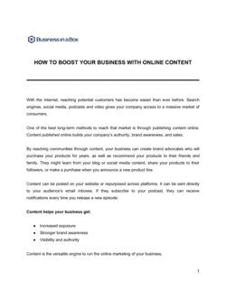 Business-in-a-Box's How To Boost Your Business With Online Content Template
