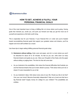 Business-in-a-Box's How To Set Achieve and Fulfil Personal Financial Goals Template