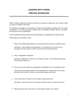 Business-in-a-Box's Leading With Vision Writing Excercise Template
