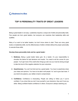 Business-in-a-Box's Top 10 Personality Traits Of Great Leaders Template