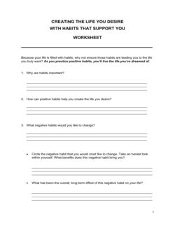 Worksheet Create The Life You Desire With Habits