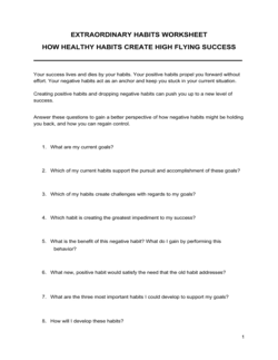 Business-in-a-Box's Worksheet Extraordinary Habits Template
