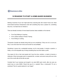 Business-in-a-Box's 10 Reasons To Start A Home Based Business Template