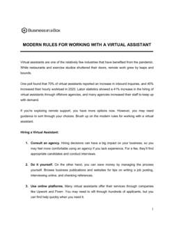 Business-in-a-Box's Modern Rules For Working With A Virtual Assistant Template