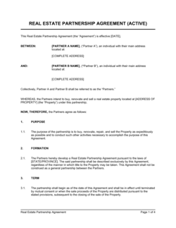 Business-in-a-Box's Active Real Estate Partnership Agreement Template