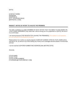 Business-in-a-Box's Notice Of Intent To Vacate Premises Template